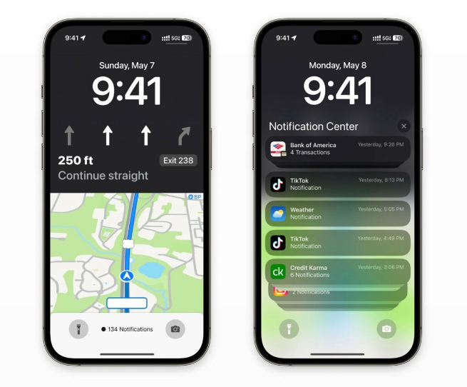 那曲苹果维修服务分享iOS17锁屏地图导航半屏显示长什么样 